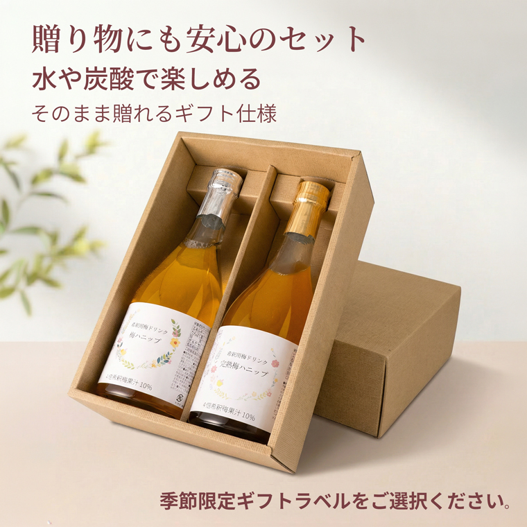 梅ハニップと完熟梅ハニップ2本を入れたギフト箱