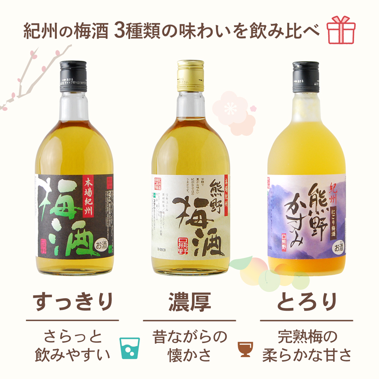 梅酒飲み比べ720ml×3本セットの3種類の味わい比較